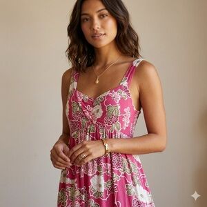 Cinnamon Girl Hawaii Pink Floral Rayon Sundress Smocked Back Size 6 Y2K